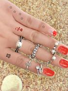 Romwe At-silver 6pcs/set Boho Chic Vintage Style Circle Chain Knuckle Ring Set