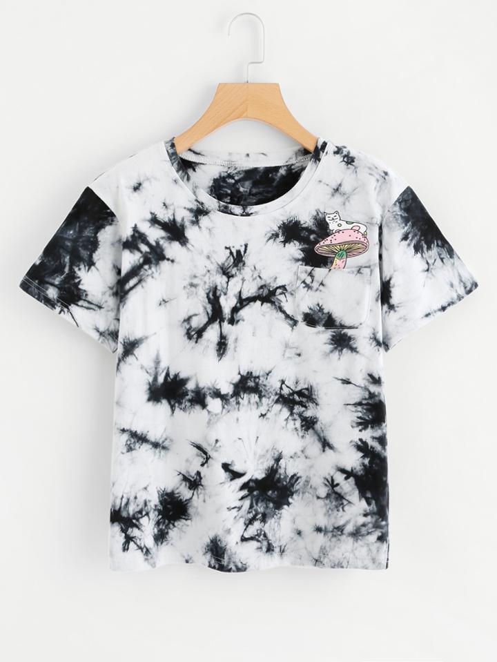 Romwe Cartoon Print Tie Dye T-shirt