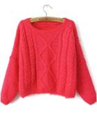 Romwe Cable Knit Crop Red Sweater