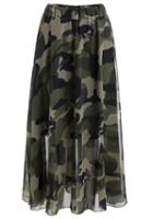 Romwe Elastic Waist Camouflage Pleated Skirt