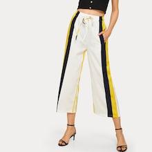 Romwe Cut And Sew Drawstring Waist Wide Leg Pants
