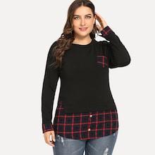 Romwe Plus 2 In 1 Plaid Hem Sweatshirt
