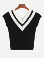 Romwe Contrast V Neck Knit Sleeveless Top