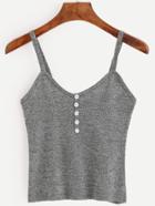 Romwe Grey Marled Knit Button Front Cami Top