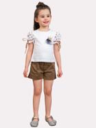 Romwe Flower Decoration Puff Sleeve Tee With Shorts