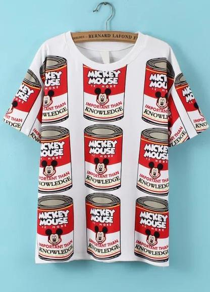 Romwe Mickey Cans Print T-shirt