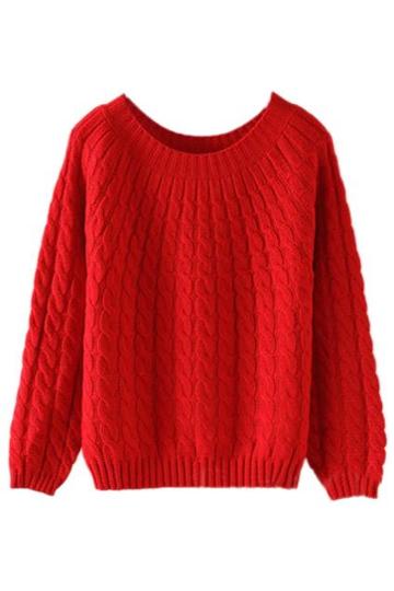 Romwe Romwe Twisted Long Sleeves Red Jumper
