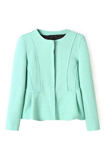 Romwe Falbala Sheer Green Coat