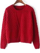 Romwe Round Neck Slit Loose Red Sweater
