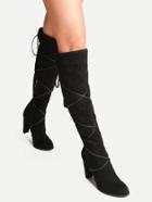 Romwe Black Point Toe Tie Back Fold Over Boots