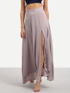 Romwe Purple Split Chiffon Maxi Skirt