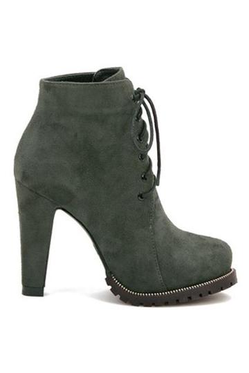 Romwe Self-tie Shoelace Green Ankle Boots