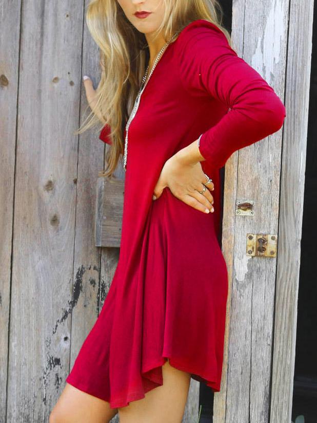 Romwe Long Sleeve Shift Red Dress