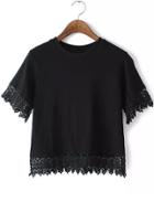 Romwe With Lace Hem Black T-shirt