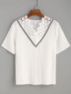Romwe White Crochet Insert Top With Embroidered Tape Detail