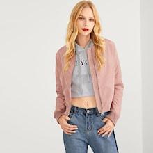 Romwe Zip Front Solid Button Detail Jacket