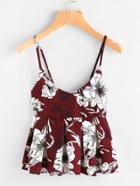 Romwe Floral Print Random Box Pleat Cami Top