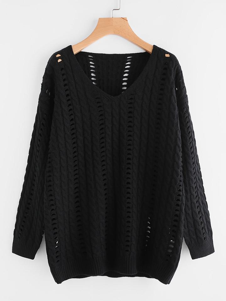 Romwe Hollow Out Cable Knit Jumper