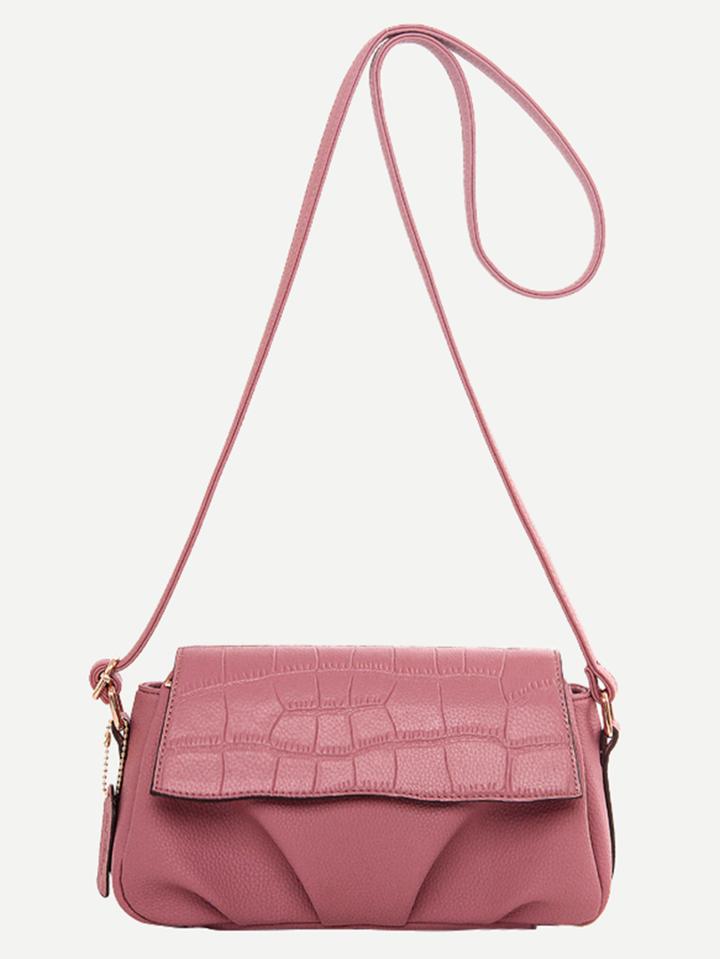 Romwe Pink Crocodile Embossed Shirred Shoulder Bag