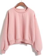 Romwe Round Neck Crop Loose Pink Sweatshirt