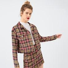 Romwe Symmetrical Pocket Front Plaid Jacket