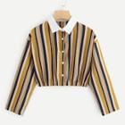 Romwe Contrast Collar Striped Blouse