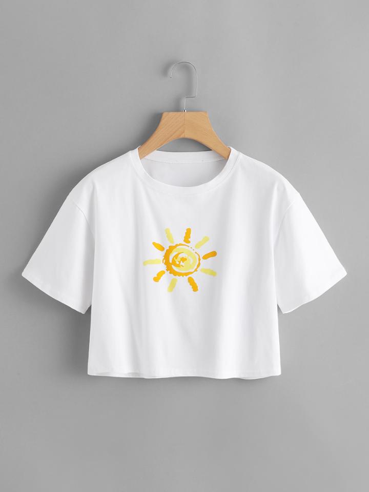 Romwe Sun Print Crop Tee