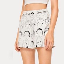 Romwe Allover Face Print Elastic Waist Shorts