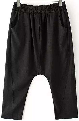 Romwe Elastic Waist Loose Black Pant