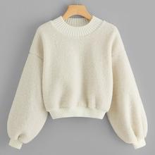 Romwe Bishop Sleeve Solid Sweatshirt