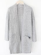 Romwe Striped Pockets Slit Pale Grey Coat