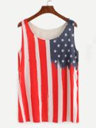 Romwe Cutout Multicolor Stars And Stripes Print Tank Top