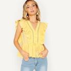 Romwe Cut Out Ruffle Trim Tassel Drawstring Peplum Blouse