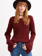 Romwe Burgundy Bell Sleeve Slouchy Sweater