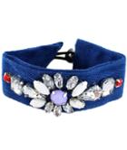 Romwe White Gemstone Blue Cloth Bracelet
