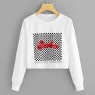 Romwe Checkered And Letter Print Pullover