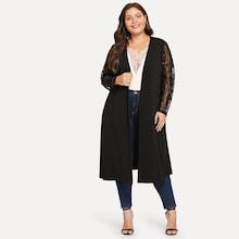 Romwe Plus Contrast Lace Solid Coat