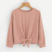 Romwe Drop Shoulder Knot Front Sweatshirt