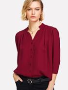 Romwe V Neck Button Front Blouse