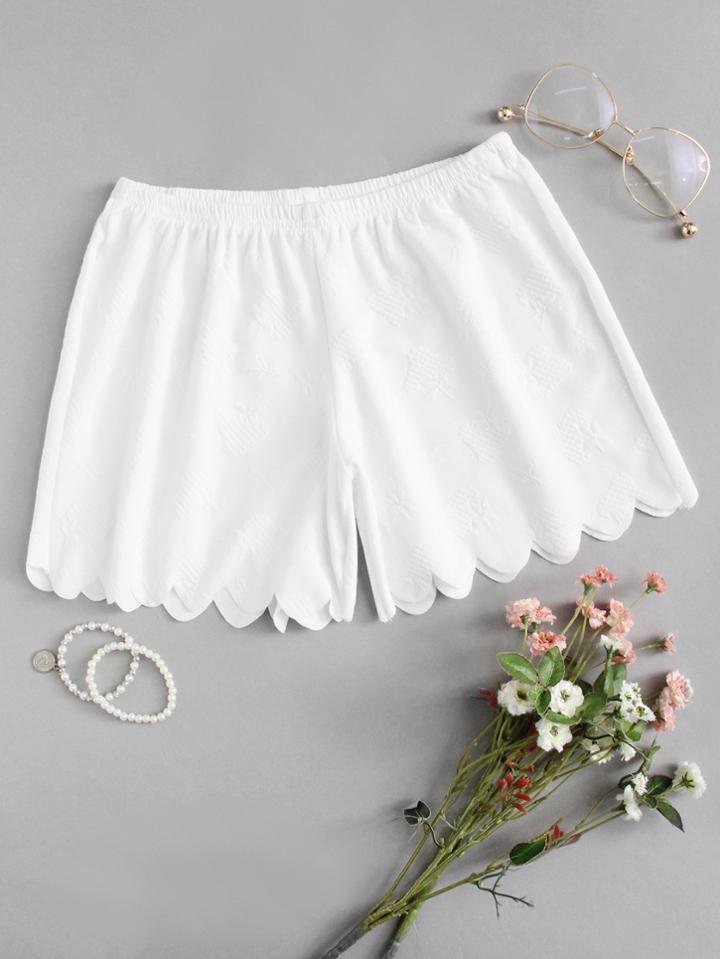 Romwe Scallop Hem Elastic Waist Shorts