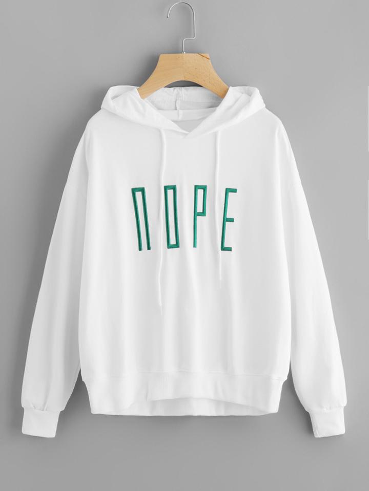Romwe Letter Embroidered Hoodie