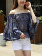 Romwe Off-the-shoulder Bell Sleeve Peplum Top