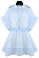 Romwe Stand Collar With Buttons Organza Blue Dress