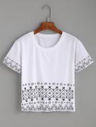 Romwe White Tribal Print Crop T-shirt