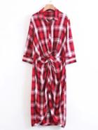 Romwe Twist Front Plaid Shirt Dress