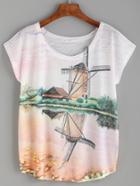 Romwe Multicolor Windmill Print T-shirt