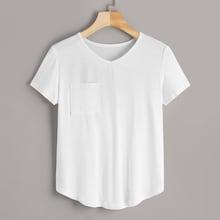 Romwe Pocket Detail Curved Hem Tee
