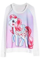 Romwe Lovely Horse Print Pink Sweatshirt