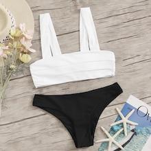 Romwe Seam Detail Square Neck Bikini Set
