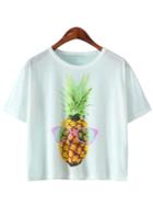 Romwe White Short Sleeve Ananas Printed T-shirt